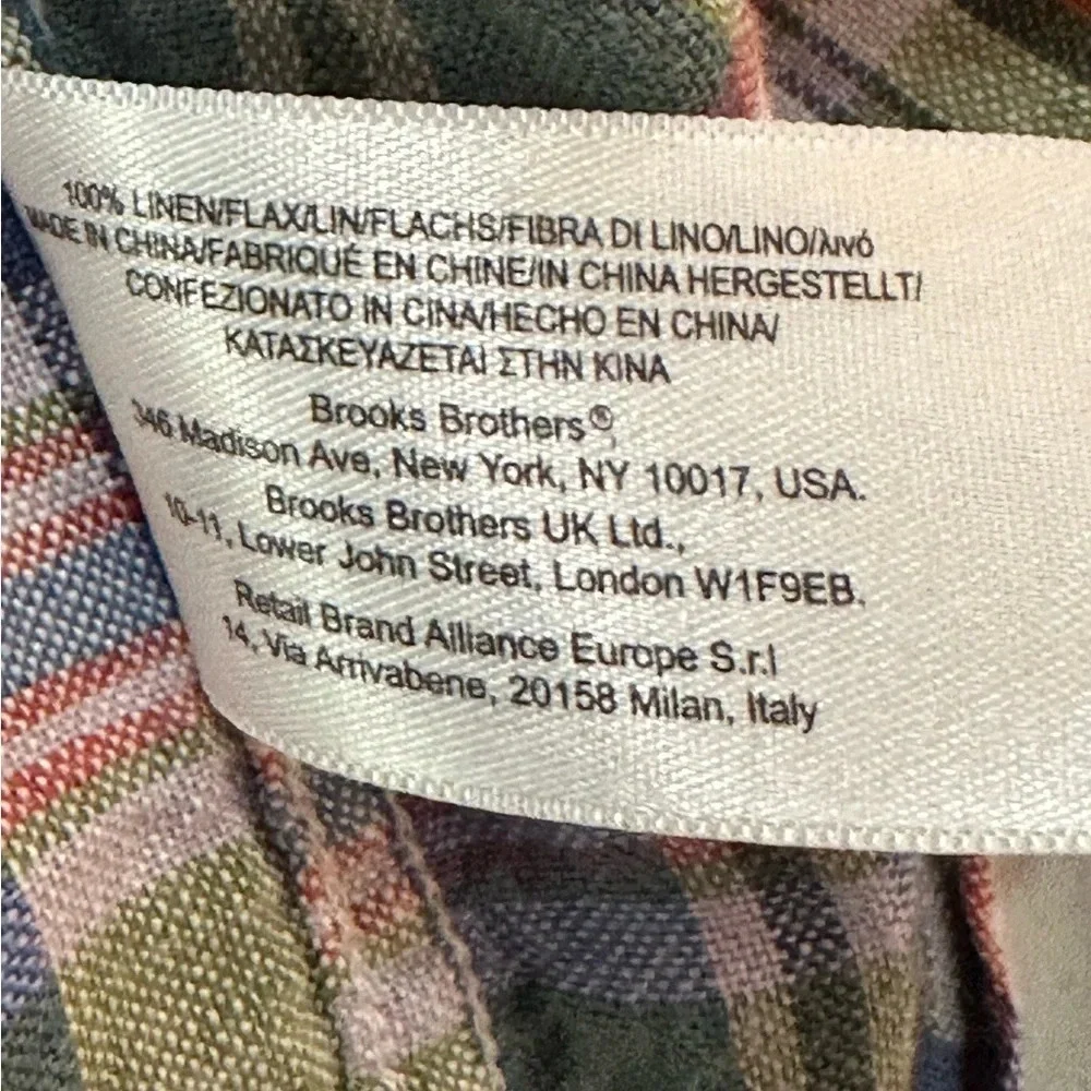 Vintage Brooks Brothers 100% linen plaid button down short Sleeve shirt. Size L